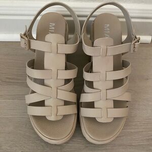 MIA Cream Block Heel Sandals with Strappy Design and Cushioned Footbed